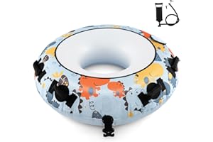 GYMAX Snow Tube for Sledding, 52 Inch Inflatable Snow Sled with Premium Oxford Cover, 2 Strap, 4 Padded Handles & Pump, 0.6mm Thicker Inflatable Sledge Outdoor Winter Toys for Kids Adults