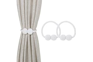 JIUHAO Magnetic Curtain Tie Backs, Magnetic Curtain Clips Rope Curtain Holder Buckles Small Bead Curtain Buckle Clips Rope Holders for Home Office Hotel Window Decoration (2-PACK, White)