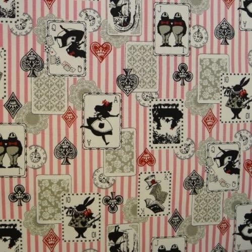 Fat Quarter Alice In Wonderland Pink Stripe Cotton Linen Quilting Fabric