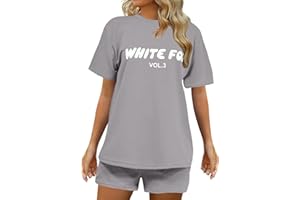 Jayyouu White Fox Tracksuit Women Summer 2 Piece Outfits Trendy Letter Printed Oversized Short Sleeve T-Shirt And Drawstring Shorts Ladies Gym Activewear Y2K Jogger Sweatsuit