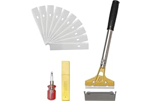 QINYOULHAUSE Raschietto Vetro in Acciaio al Carbonio 30×10 cm con 10 Lame Manico Gommato e Protezione per Rimuovere Colla Adesivi e Carta da Parati