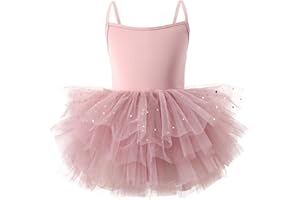 FEOYA Ballet Dress Girls Lace Short Sleeve Tutu Skirt Dance Leotard Shiny Sequins Dancewear Cotton Gymnastics Ballerina Performance Costume for Toddler Little Kids for 1-8 Years
