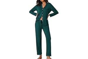 Ekouaer Pigiama Donna Maniche Lunghe Set Pigiama a Due Pezzi con Bottoni Abbigliamento da Notte Morbido Sleepwear Top e Pantaloni Pigiama XS-XXL