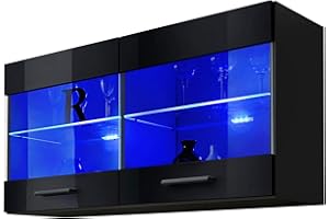 EXTREMEFURNITURE Modern Wall Display Unit LED lights High Gloss Cabinet Best Price (T25-100cm / BB)