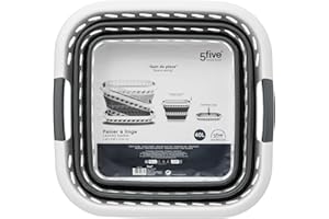 5 FIVE SIMPLY SMART 5five - Corbeille à Linge Pliable 40L - 2 Poignées Confortables - Panier à Linge Rétractable - Grande Capacité - Gris et Blanc