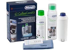 De'Longhi Coffe Care Kit DLSC306, Set per la Manutenzione delle Macchine da Caffè con Filtro dell'Acqua, EcoDecalk Decalcificante, Eco Multi Clean, Panno In Microfibra, Test Durezza dell'Acqua