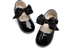 CENCIRILY Toddler Little Girl Mary Jane School Shoes Soft Anti-Slip Sole Hook and Loop Wedding Dress Flat