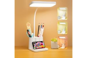 Kian 3-in-1 LED Desk Lamp with Pen & Phone Holder – USB Rechargeable Study Lamp with Touch Sensor, 3 Light Modes, Eye Protection & Warm White, Office & Home(Pack of 1)