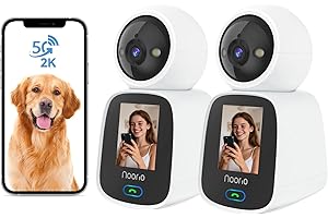 Noorio 2K Ultra HD PTZ Camera 2 Pack, 360° Baby Monitor & Dog Camera, Free Local Storage, Dual-Band 2.4/5GHz Wi-Fi, 2-Way Video Calling, IP66 Indoor/Outdoor Security Cam, Works with Alexa