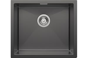 CECIPA Spülbecken Schwarz, Einbauspüle 50x45cm, Küchenspüle inkl. Überlauf und Schnell Ablaufgarnitur, Langlebig und Stilvoll Spüle Küche für ab 50er Unterschrank-Anthrazit