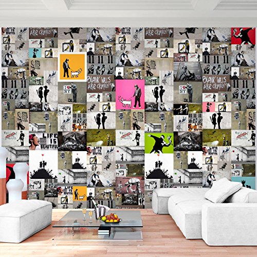 Fototapete Banksy Mosaik 396 x 280 cm - Vliestapete - Wandtapete - Vlies Phototapete - Wand - Wandbilder XXL - !!! 100% MADE IN GERMANY !!! Runa Tapete 9084012a