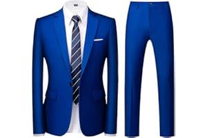 KUDORO Costume Homme 2 pièces Slim Fit Smoking Simple Poitrine à Un Bouton, Men Suits 2 Piece pour Mariage Business Fête Confort Elégant Blazer Veste et Pantalon