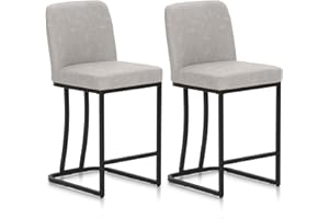 ALPHA HOME Bar Stools Set of 2, Kitchen Breakfast Chairs, with Backrest, Steel Frame, Modern Bar Stools Set, Pub Stool, Sturdy Metal Frame, for Dining Room, Kitchen, Party (Light grey)