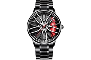 RWXCOW Herren Uhr Kreativ Armbanduhren,Autorad Felgennabenuhr,Auto Rad Felgen Nabe Uhr, Männer Sport Wasserdicht Armbanduhr,3D Auto Rad Felge Nabe Quarz Herrenuhr