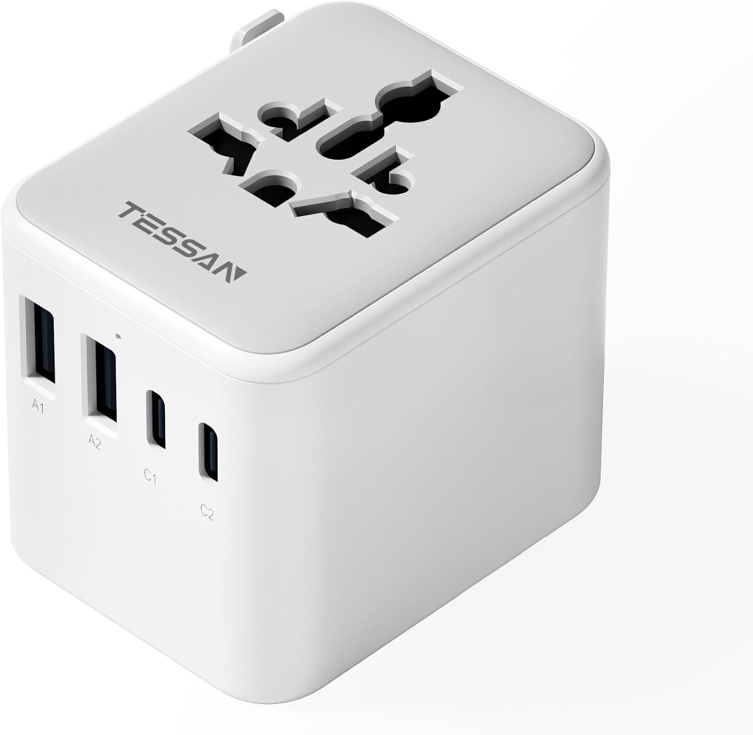 TESSAN Universal Travel Adapter Worldwide with 2 USB C and 2 USB A Ports, Universal Plug Adaptor UK to World, International Adapter for EU, USA, UK, Australia, Thailand etc. not a Voltage Converter