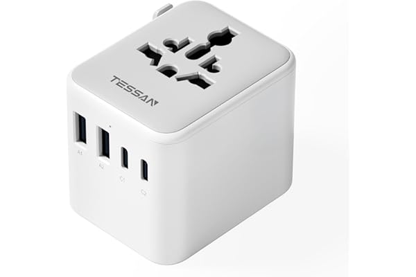 TESSAN Adaptateur Prise Universelle, Chargeur Universel avec 2 USB C et 2 USB A, Adaptateur Universel de Voyage France vers Anglaise UK Irlande USA Canada Australie Chine Japon Thaïlande