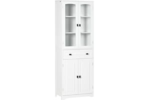 HOMCOM Alacena de Cocina Aparador de Comedor Mueble Auxiliar con 4 Puertas 1 Cajón y 2 Estantes Ajustables para Salón 60x30x160 cm Blanco
