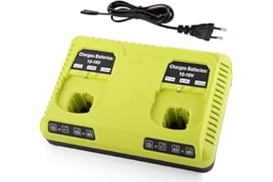 XNJTG Cargador de repuesto 3 A 12 V-18 V Dual Port Cargador de repuesto para herramientas Ryobi ONE+ P108 P107 P104 P105 P102 P103