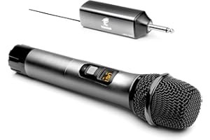 TONOR Mikrofon Bezprzewodowy, Metalowy System Bezprzewodowego Mikrofonu Ręcznego UHF z Odbiornikiem Akumulatorowym, Wyjście 1/4 „ do Wzmacniacza, Systemu PA, Maszyny Karaoke, 60 m (TW620), Srebrny