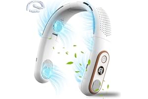 FAYHIJUN Ventilateur de cou portable sans pales rechargeable 5 000 mAh 3 vitesses - Climatiseur personnel à suspendre - 4 moteurs turbo - Affichage LED - Cadeau pour homme et femme - Intérieur et