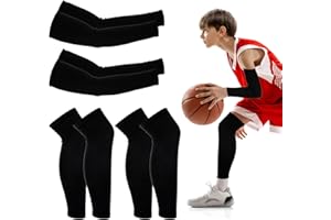JIEYAO Ensemble de manchettes et de manchons de sport pour adolescents, protections de bras anti-UV et longues manches de compression pour les jambes, unisexe, pour le volley-ball, le basket-ball