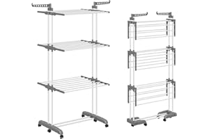 ‎SHRIVEE Shrivee Wäscheständer Turm, Klappbarer Wäscheständer mit 6 faltbaren Flügeln auf 3 Ebenen, Klappbeine sparen Platz innerhalb und außerhalb des Hauses (Grau)