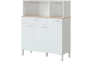 Habitdesign Alacena de Cocina, Aparador Comedor, Mueble Auxiliar 3 Puertas + 1 Cajon y Estante Interior, Color Blanco Artik y Roble Canadian, Medidas: 108 (Ancho) x 126 (Alto) x 40 (Fondo) En cm
