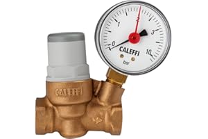 SPRUDELUX CALEFFI mikro-ukośny reduktor ciśnienia 3/8" cala do 80°C, zakres regulacji ciśnienia od strony wyjściowej 0,8 do 4 bar (z manometrem)
