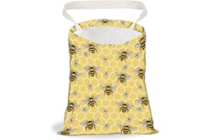 DELORIGIN Bees Print Car Trash Bag Hanging Garbage Bag with Snap Buttons Car-Back Seat Trash Storage Portable Waterproof Dustbin for Car Interior Accessories Travel Camping Home Kitchen
