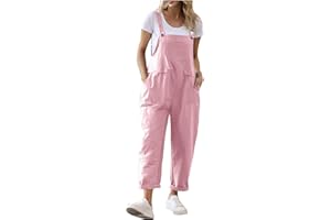 SYDUZAX Linen Dungarees Women Baggy Loose Fit Summer Jumpsuits Cotton Linen Bib Overalls Casual Sleeveless Rompers Playsuits Straight Trousers Sale Clearance Beach Boho Bib Pants with Pockets UK Size 8-16