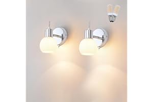 TYhogar 2 PCS Lámparas de Pared con Vidrio escarchado Moderno Cromo Iluminación de Interior Lámparas Apliques para Baño Vanidad Sconce Baño Lámpara de Pared de Espejo (bombillas LED E14 5W incluidas)