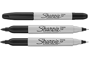 Sharpie Twin Tip Permanent Marker Pens - Black Ink - Pack of 3 - Fine & Ultra Fine Tips