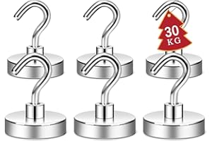 ATEWEITA Ganci Magnetic, Gancio Magnetico Extra Forti Neodimio Calamita con Gancio, Magnetic Hooks per frigorifero da cucina, soffitto, griglia, Piccoli (Argento, 32mm)