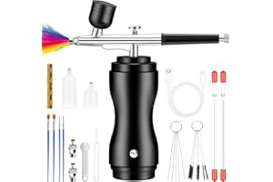 Powate 48 PSI Kit Aerographe avec Compresseur Portable Mini Aérographe Double Action Réglable sans Fil pour Modelisme Peinture Nail Art Gâteaux Tatouage Artisanat,Noir