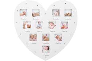 SOLUSTRE Mein Erstes Jahr Bilderrahmen Neugeborenes Baby Herzförmig Kürzer LED- Fotorahmen 12 Monate Fotoeinsätze Erste Muttertagsgeschenk für Wanddekoration (13. 17X12. 58X1. 18Inch)