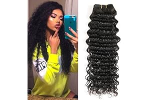 MUABY Deep Wave Human Hair Bundles Long Tessitura Capelli Veri Ricci Naturali Matassa Capelli Veri Tessitura Capelli Naturali Umani Donna Capelli Umani Brasiliani 100g 24 Pollici