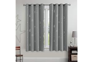 Vangao Verdunklungsvorhang Kindervorhang Blickdicht Vorhänge mit Ösen Weltraum Muster Gardinen Thermovorhang für Kinderzimmer Junge Mädschen Wohnzimmer 2er Set 130Bx145H(cm) Grey