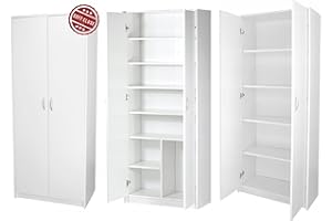 ‎HOME COLLECTIVE Home Collective Kleiderschrank Mehrzweckschrank mit Soft Close Türdämpfer Regal weiß 74cm breit 180cm hoch mit sechs Einlegeböden und Extra-Fach, Aktenschrank Haushaltsschrank Schrank Holz