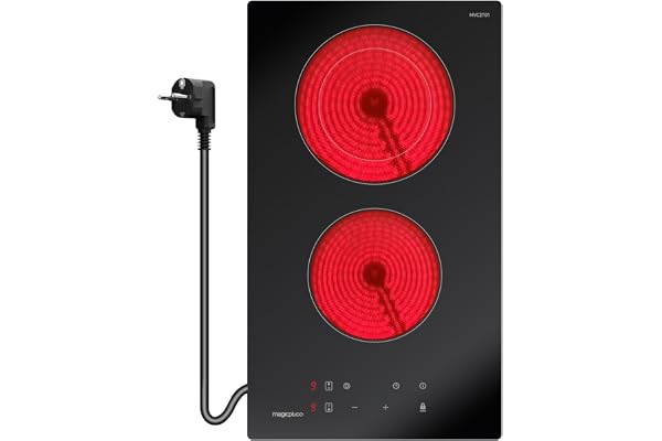 magicplux Plaque Vitrocéramique 2 Zones, 3400W, 29,5cm, 9 Niveaux de Puissance, Commande Tactile, Verrouillage Enfants, Minuteur 1-99 Min, Geeignet für Alle Töpfe, Zones Duales, avec Fiche