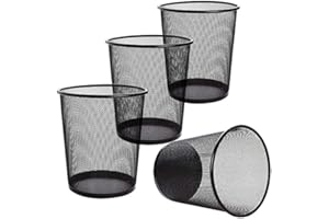 Tebery Lot de 4 Métal Corbeille à Papier, 12L corbeilles circulaires en maille pour salle de bain, cuisine, bureau