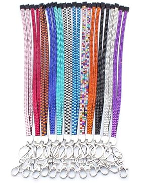 Soleebee 80cm Bling Strass Leder Schlüsselband Umhängeband Lanyard mit Karabinerhaken Schlüsselring für Abzeichenhalter...
