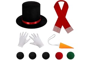 KAVOC Snowman Costume Kit For Snowman Fancy Dress Costumes Black Top Hat + Carrot Nose + White Gloves + 3 Three Color Christmas Wool Balls