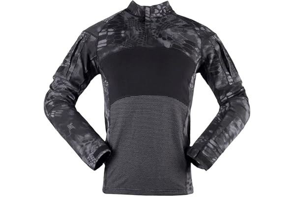 Czen Chemise Militaire Homme, Chemise à Manches Longues de Combat Tactique pour Hommes avec 1/4 Fermeture pour Paintball Chasse Airsoft
