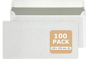 PAKNOR® Lot de 100 enveloppes sans fenêtre - Format DIN long - 220 x 110 mm - Enveloppes autocollantes avec fenêtre - Enveloppes blanches avec impression intérieure bleue - Imprimables au laser