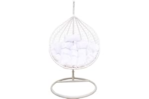 ‎2MGOODS 2mGoods Hängesessel mit Gestell, Korbhängesessel mit dicken XXL-Kissen, Weißer Ei Stuhl, Höhenverstellbar Einzel-Hängeschaukel, Hängeschaukel HS-W90-2
