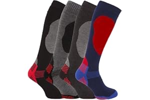 2COZEE 3 Pack Childrens/Boys High Performance Ski Socks With Extra Cushioning, Shin Protection, Assorted Colours, UK: 12.5-3.5, EUR: 31-34