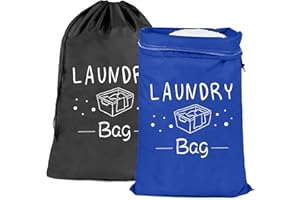 PASHOP 2 Stück 92X61CM Wäschesack Reise Schmutzwäsche, Wäschebeutel mit Kordelverschluss, Tragbar, Große Kapazität, Ideal für Reisen Camping oder Zuhause-Aufbewahrung (Blau + Schwarz)