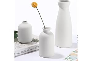 Zaxiva 3 Jarron de Cerámica Blanco, Nórdico Moderno y Minimalista Jarrones Decorativos del Hogar, Florero Ramo de Flores Frescas Secas de Hierba de la Pampa, Decoración Mesa Comedor Pequeña