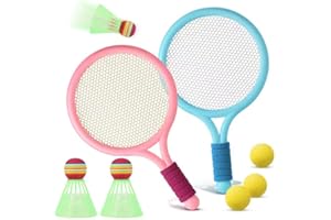 TIANLONG Kids Tennis Racquet Set Funny Tennis Racket with 2 Badminton Rackets and 3 Shuttlecocks(Over 3 Years Old) for Indoor Outdoor Backyards Lawn Beach Sports Game，Multicoloured