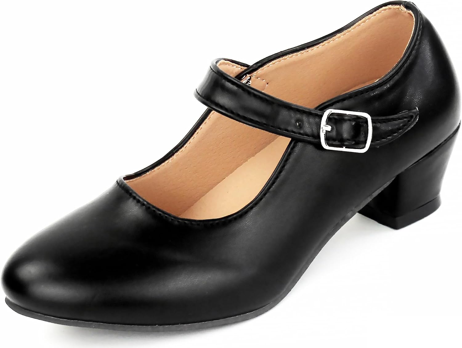 Zapatos Flamenco Niña Baile Danza Sevillanas con Tacón Correa Ajustable, Suela Antideslizante